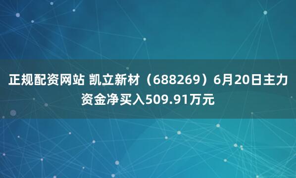 正规配资网站 凯立新材（688269）6月20日主力资金净买入509.91万元